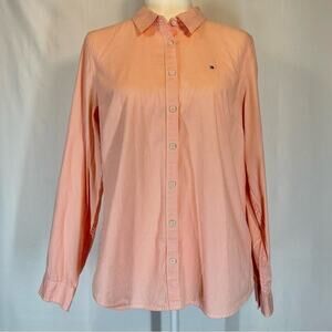 Tommy Hilfiger Classic Fit Women's Pink Roll-Tab-Sleeve Button-Down Size Large